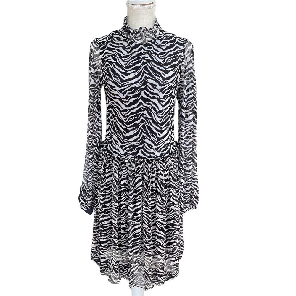 Zara Zebra Print Mock Neck Ruffled Midi Dress‎ Size: M New!
